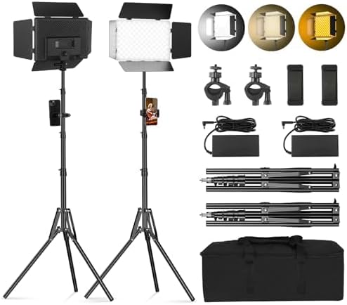 2Pack LED Video Light with Barn Door for Photography and Filming