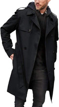 Gafeng Men's Trench Coat Slim Fit Double Breasted Belted