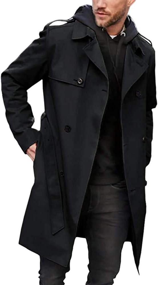 Gafeng Men's Trench Coat Slim Fit Double Breasted Windbreaker