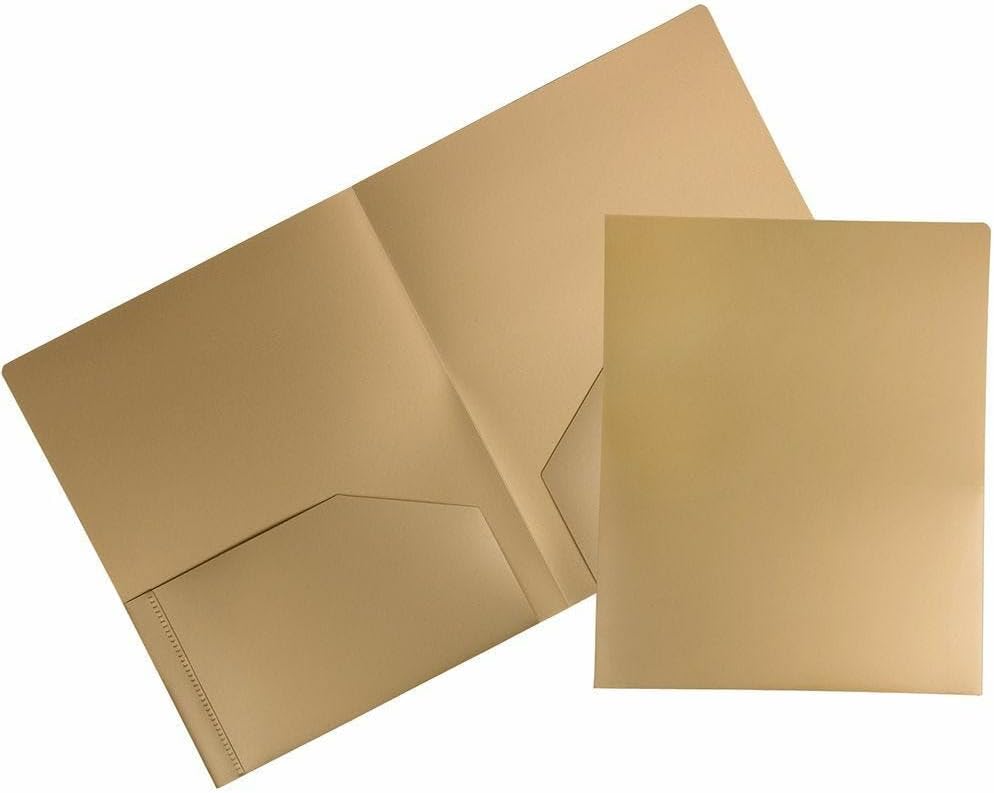 Durable Heavy Duty Plastic 2 Pocket School Folders in Gold