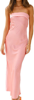 Satin Silk Backless Tube Tops Maxi Dress - Elegant Strapless Guest air