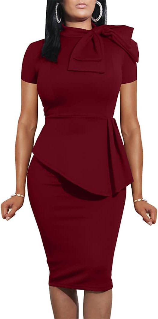 LAGSHIAN Women Fashion Peplum Bodycon Ruffle Pencil Dress