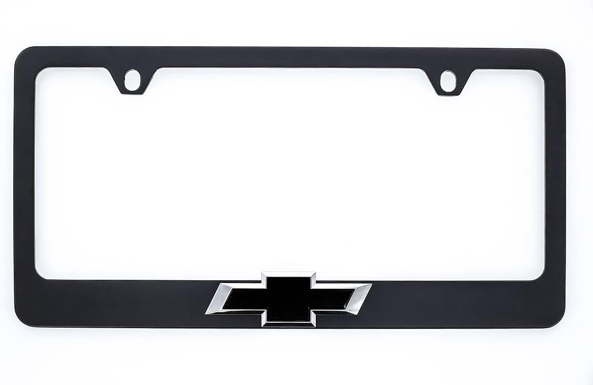 Chevy Metal Black License Plate Frame with 3D Bowtie Emblem