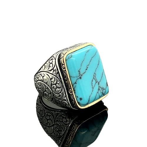 Sterling Silver Ring with Turquoise Stone for Men - Handcrafted