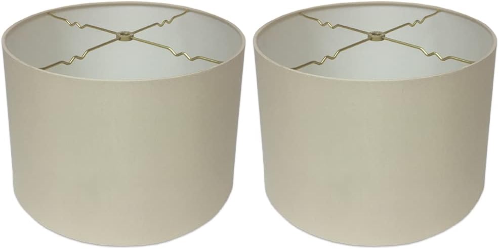 Shallow Drum Hardback Lamp Shade 15 x 16 x 10 Beige 2-Pack