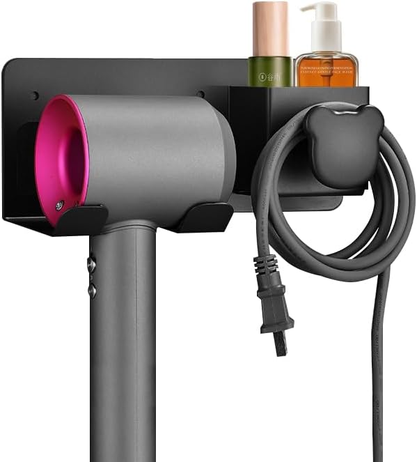 Organize with Style: Wall-Mounted Hair Dryer Holder (Black)