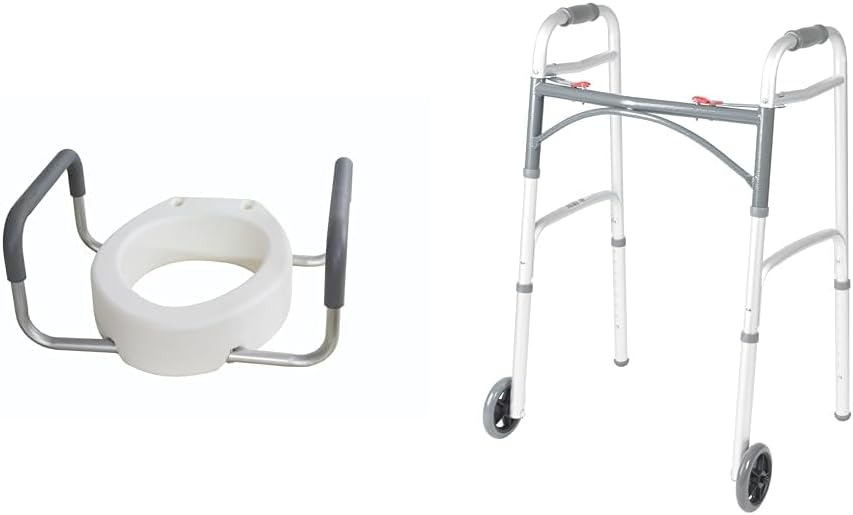 Elevated Toilet Seat Riser and Folding Walker for Comfort