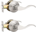 Mengico Satin Nickel Passage Door Knobs 2 Pack - Modern Wave Lever