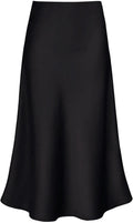 Women's Satin High Waist A Line Midi Skirt - Flattering Everyday Fit