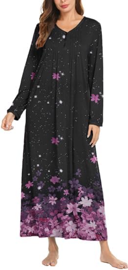Ekouaer Women's Long Sleeve Nightgown Full Length Sleepwear