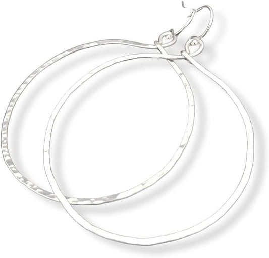Extra Large Hoop Earrings in Hammered Sterling Silver XL Style