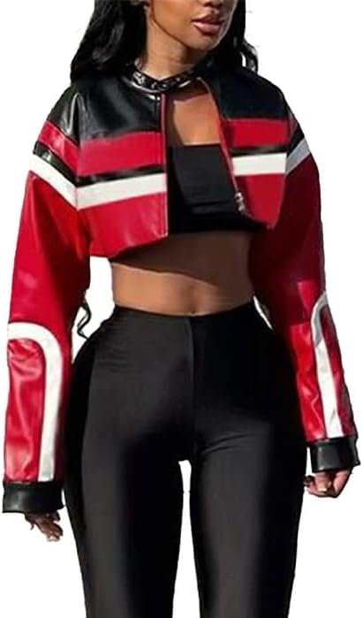 Stylish Cropped Motorcycle Jacket for Women - Y2K Bomber Style