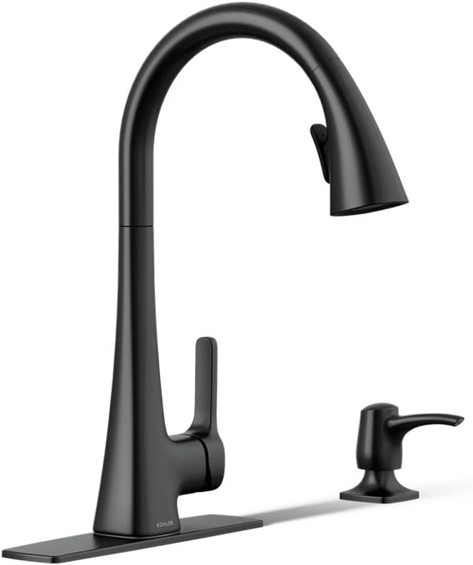 Maxton Pull-Down Kitchen Faucet with Soap Dispenser in Matte Black