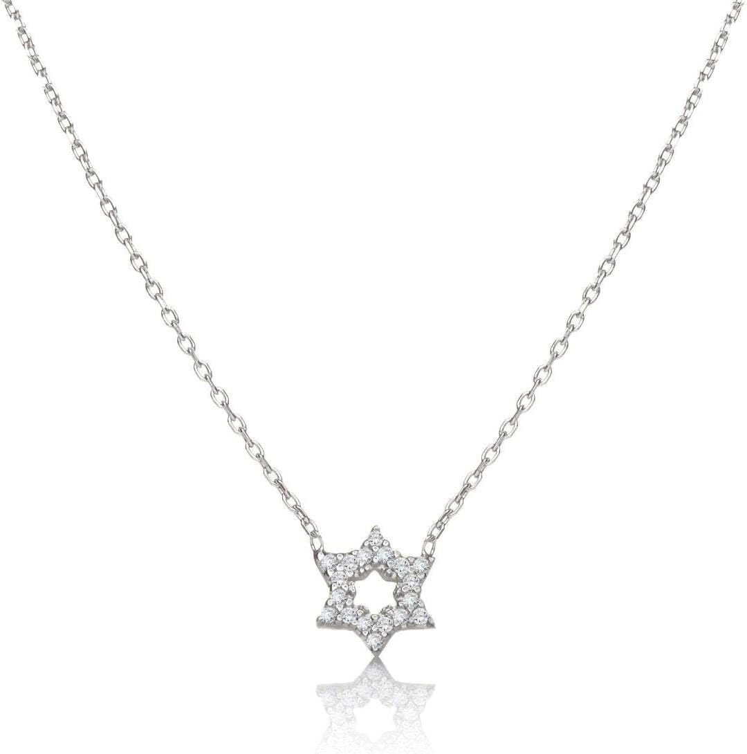 Sterling Silver Star of David Necklace for Women - Dainty CZ Pendant