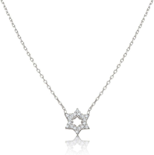 Sterling Silver Star of David Necklace for Women - Dainty CZ Pendant