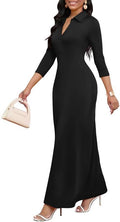 Maxi Dresses for Women Casual V Neck 3/4 Sleeve Bodycon - Wrap Maxi