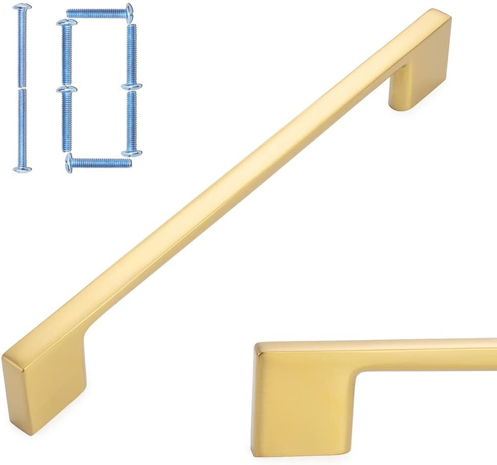 Brushed Gold Kitchen Cabinet Pulls - 10 Pack 6-1/4 Inch Handles