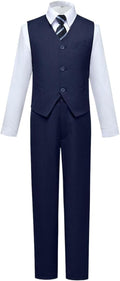 Boys Slim Fit White Shirt Vest Suit Set - 4 Piece Ring Bearer Outfit