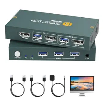 8K Displayport KVM Switch for 2 Computers 1 Monitor Setup