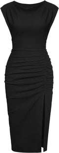 IHOT 2025 Women's Mock Neck Ruched Side Slit Midi Dress