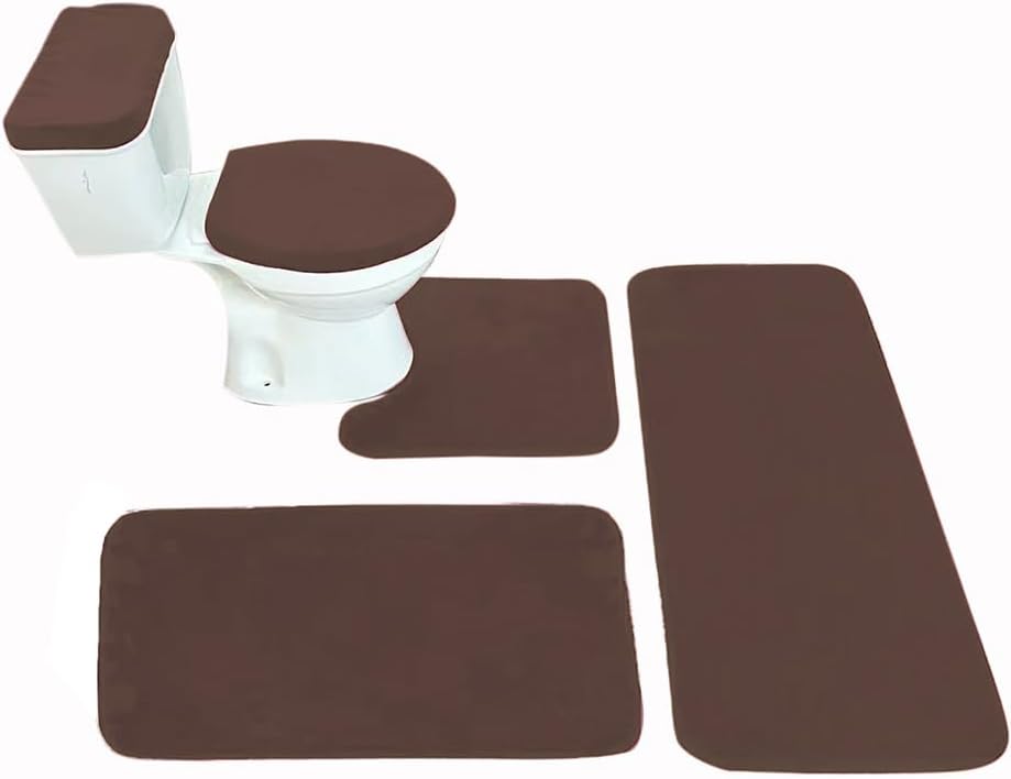 Madeals Long Memory Foam Bathroom Rug Set 5 Piece in Brown