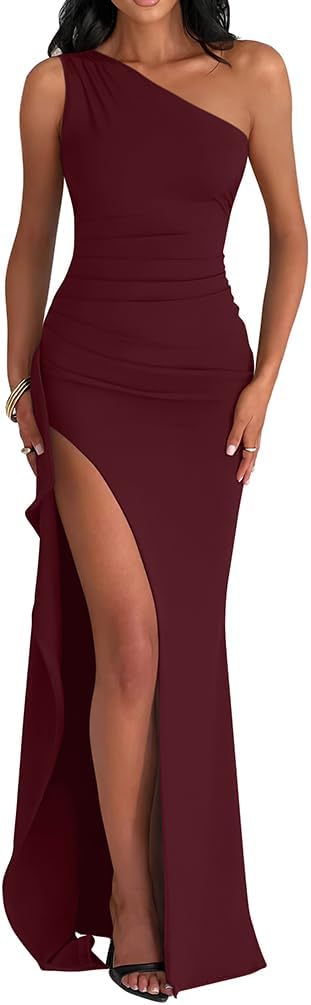 Elegant One Shoulder Maxi Dress for Wedding Guests and Events