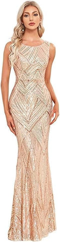 Women's Mermaid Sequin Evening Gown - Sparkly Long Formal Dress