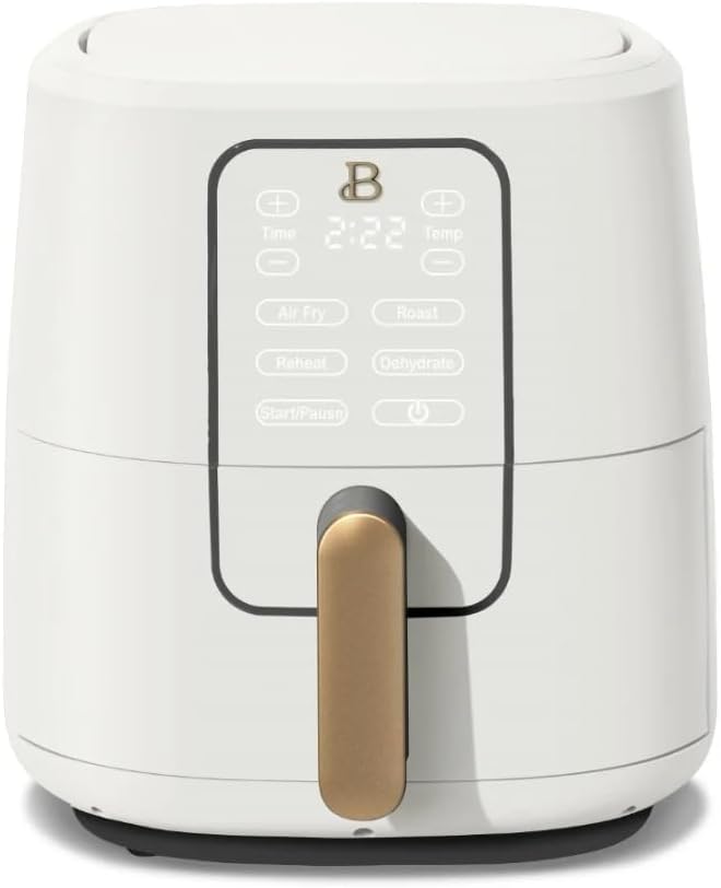 Drew Barrymore 6Qt Air Fryer: TurboCrisp Tech, Touch Display, 5lb Cap, Multi-function (White)