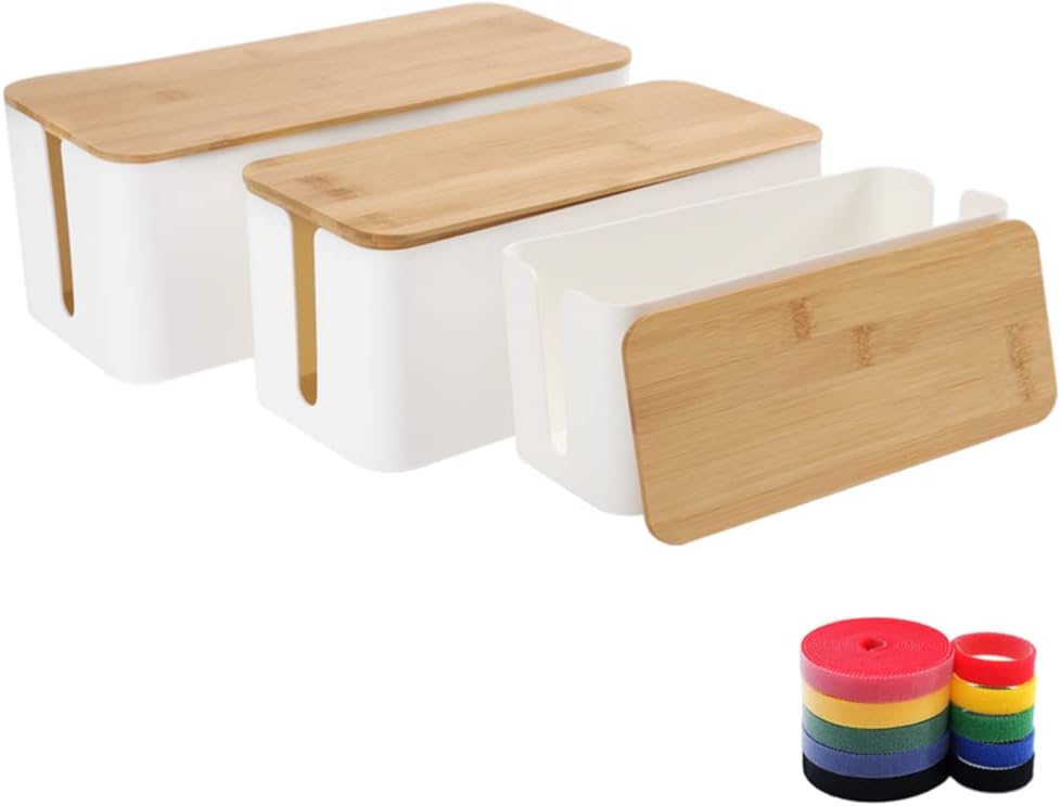 3-Pack Bamboo Cable Organizers with Fastening Tapes