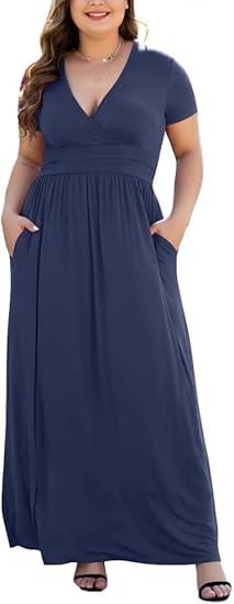 HAOMEILI Women's Plus Size Casual Maxi Dresses with Pockets