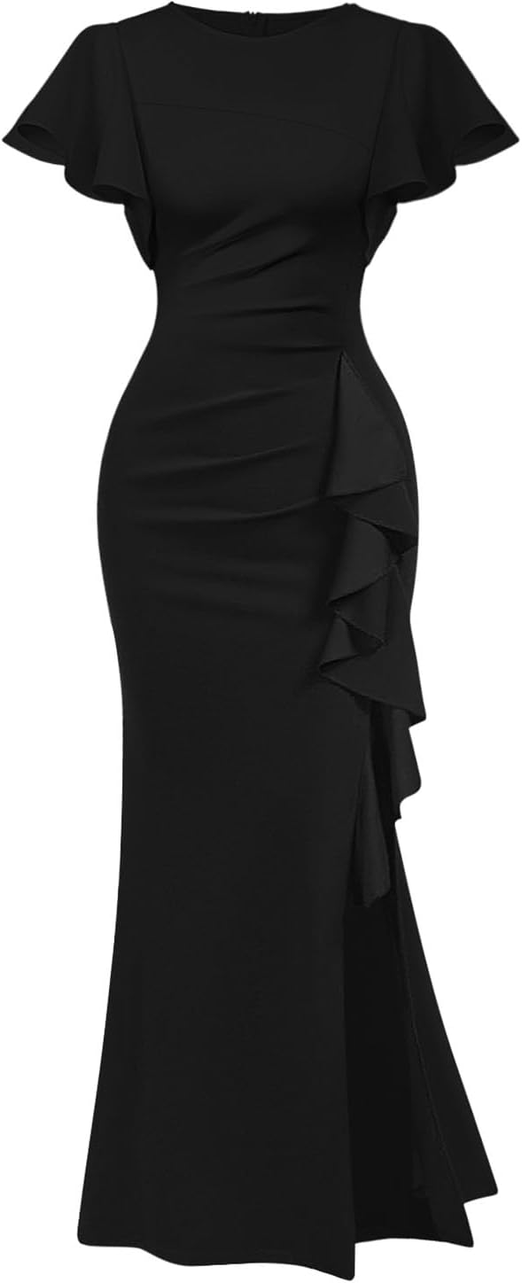 Elegant High Split Ruched Bodycon Mermaid Evening Cocktail Dress