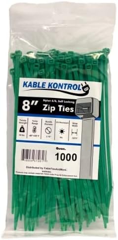 Kable Kontrol 8 Inch Green Zip Ties - 1000 Pcs for All Needs