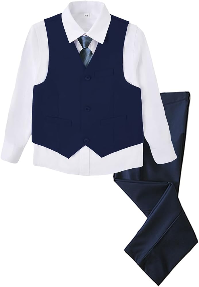 Boys 4 Pieces Suits Slim Fit Kids Outfits for Formal Dresswear