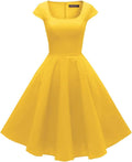 PUKAVT Women's Cap Sleeve Retro Swing Cocktail Dress - With Pockets