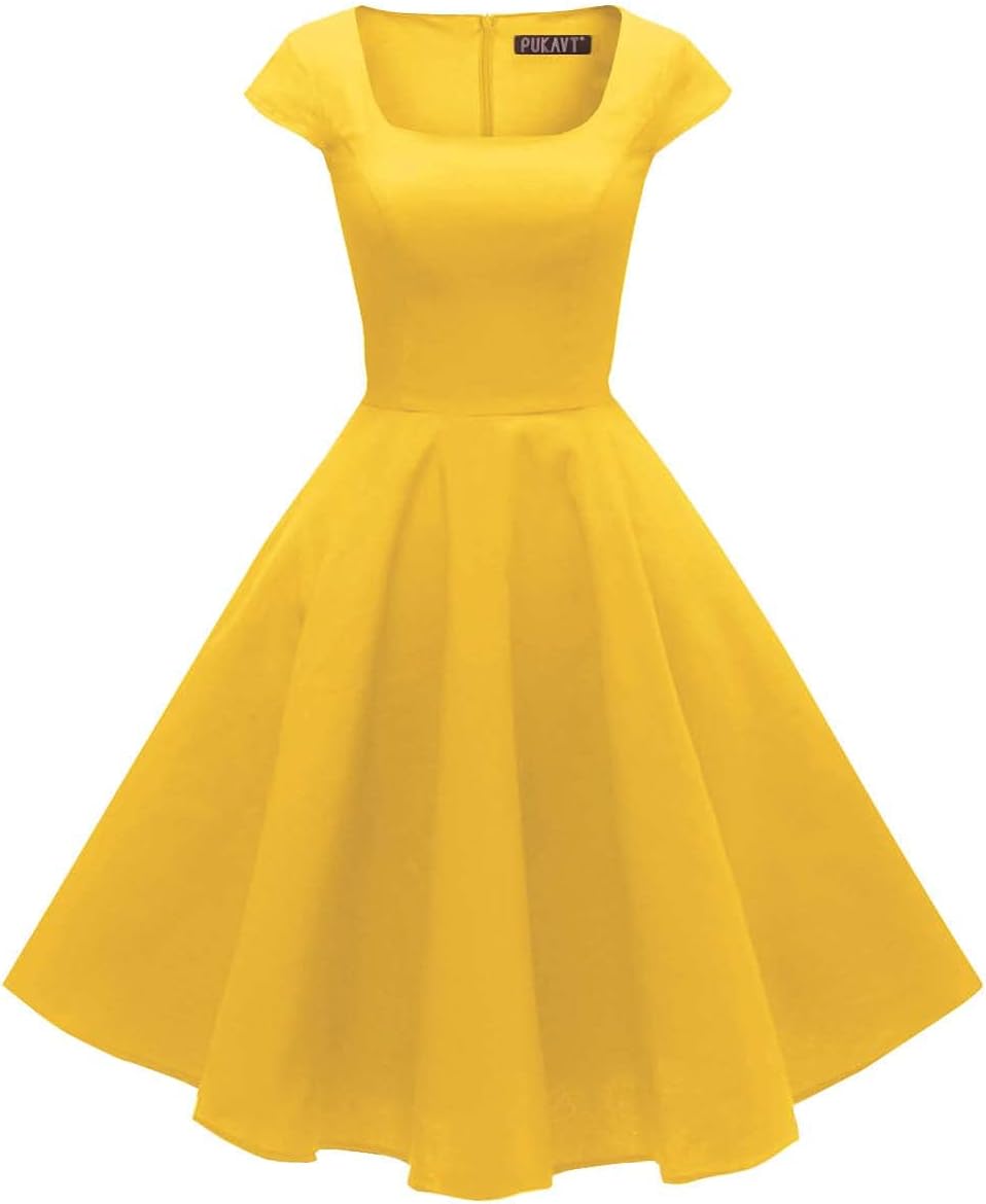 PUKAVT Women's 1950 Retro Swing Dress with Pockets for Parties