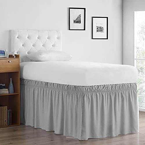 ARlinen Extra Long Twin-XL Bed Skirt Silver Grey - Easy Care Microfiber