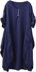 Minibee Women's Ruffle Oversize Casual Midi Dress with Pockets - Flowy
