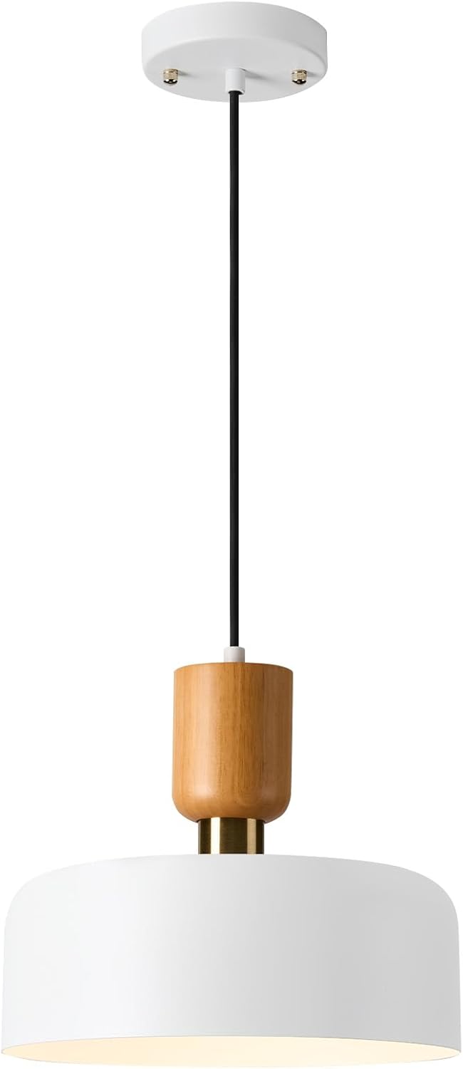 TeHenoo Modern Pendant Light with Natural Wood and Brass Accent