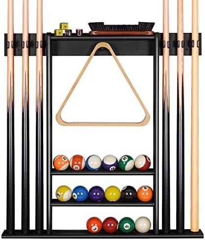 XCSOURCE Pool Cue Rack for 6 Sticks and Billiard Balls Storage