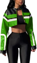 Leather Cropped Motorcycle Jacket Women - Y2K Bomber