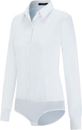 Womens Bodysuit Blouse Button Down Long Sleeve - Smooth Viscose Look