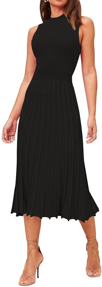 Pink Queen Women's Crew Neck Sleeveless Midi Dress for Summer