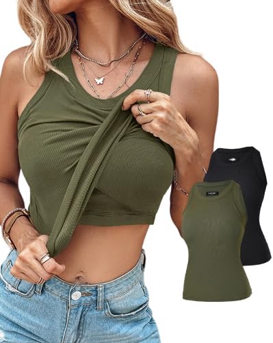 CHICME 2 Piece Tank Tops with Built in Bras for Women