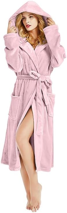 Soft Hooded Fleece Robe for Women - Cozy Long Bathrobe