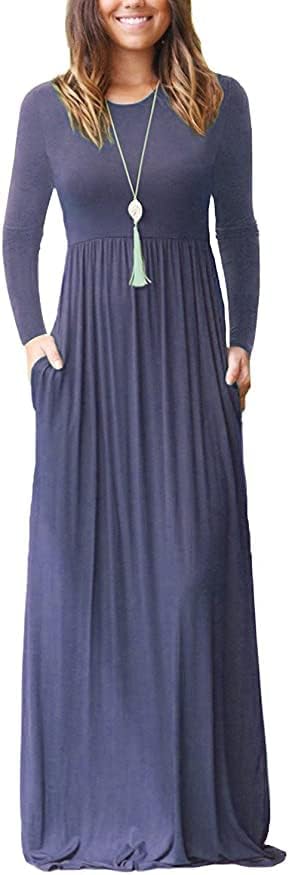 AUSELILY Women's Long Sleeve Casual Maxi Dress with Pockets
