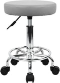 KKTONER PU Leather Round Rolling Stool with Foot Rest for Comfort
