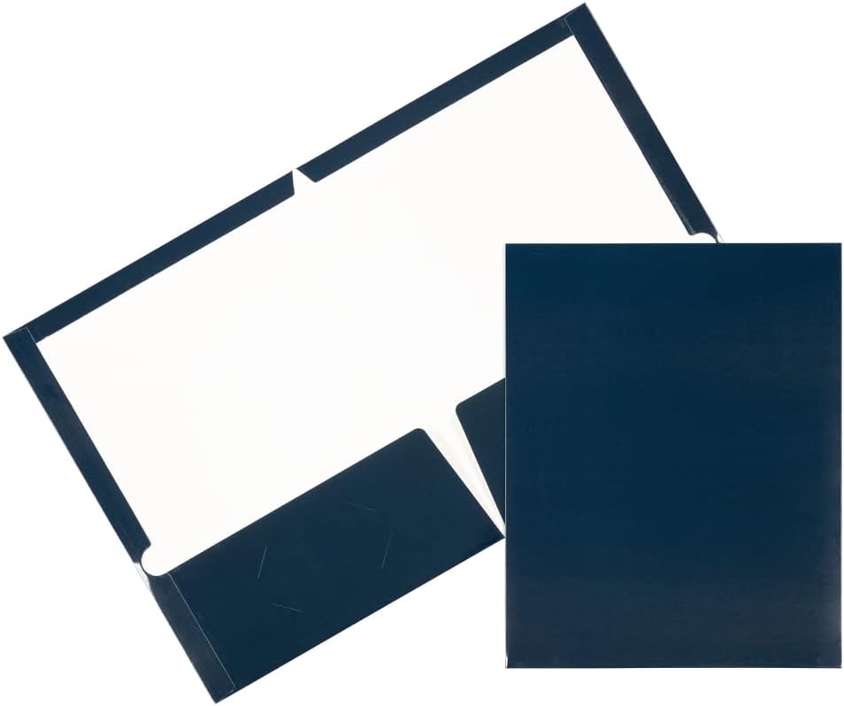 JAM PAPER Laminated Two Pocket Glossy School Folders - Navy Blue