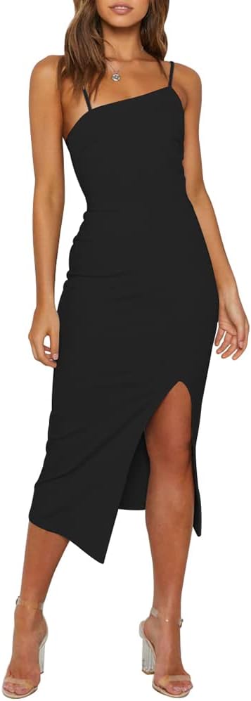 OWIN Women's Adjustable Spaghetti Straps Midi Bodycon Dress