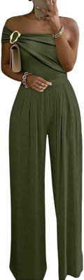 One Shoulder Buckle Ruched Wide Leg Jumpsuit - Elegant Day-to-Night