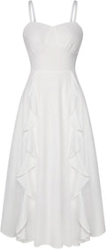 Boho Midi Sun Dresses for Women - Ruffle Spaghetti Wedding Guest